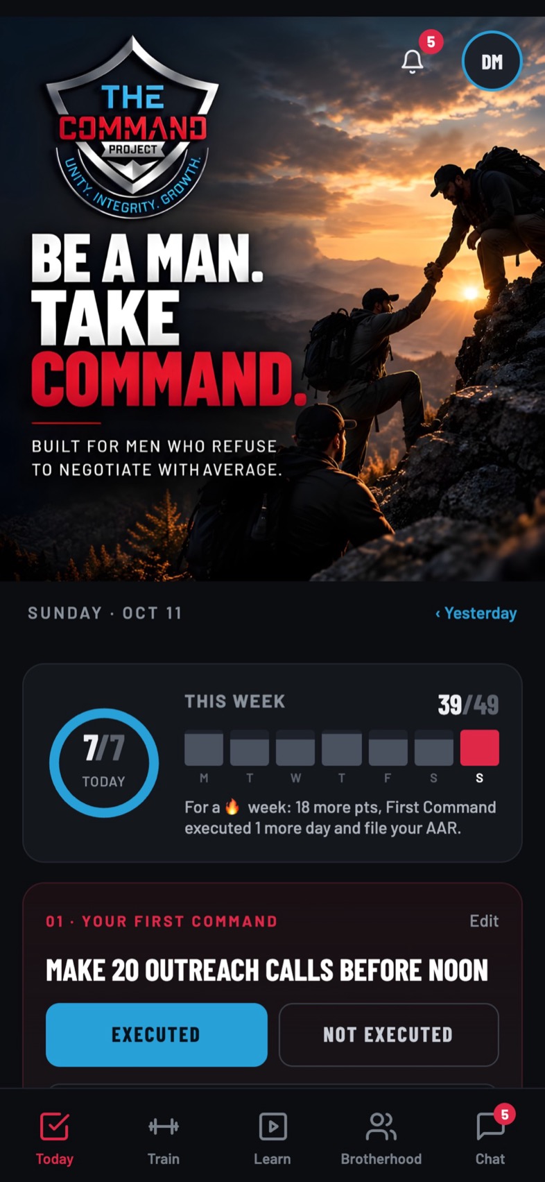 TCP app Today screen