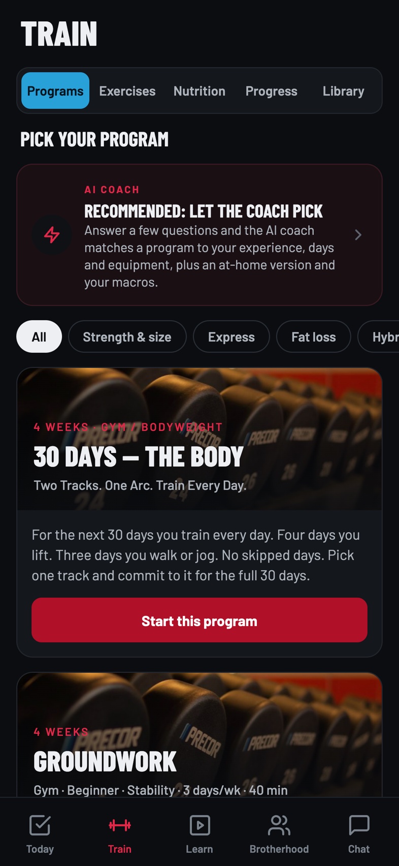 TCP app Train screen